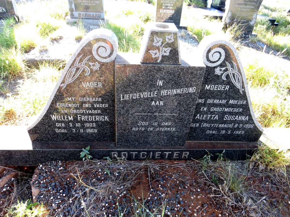 POTGIETER Willem Frederick 1903-1968 & Aletta Susanna BREYTENBACH 1906-1969