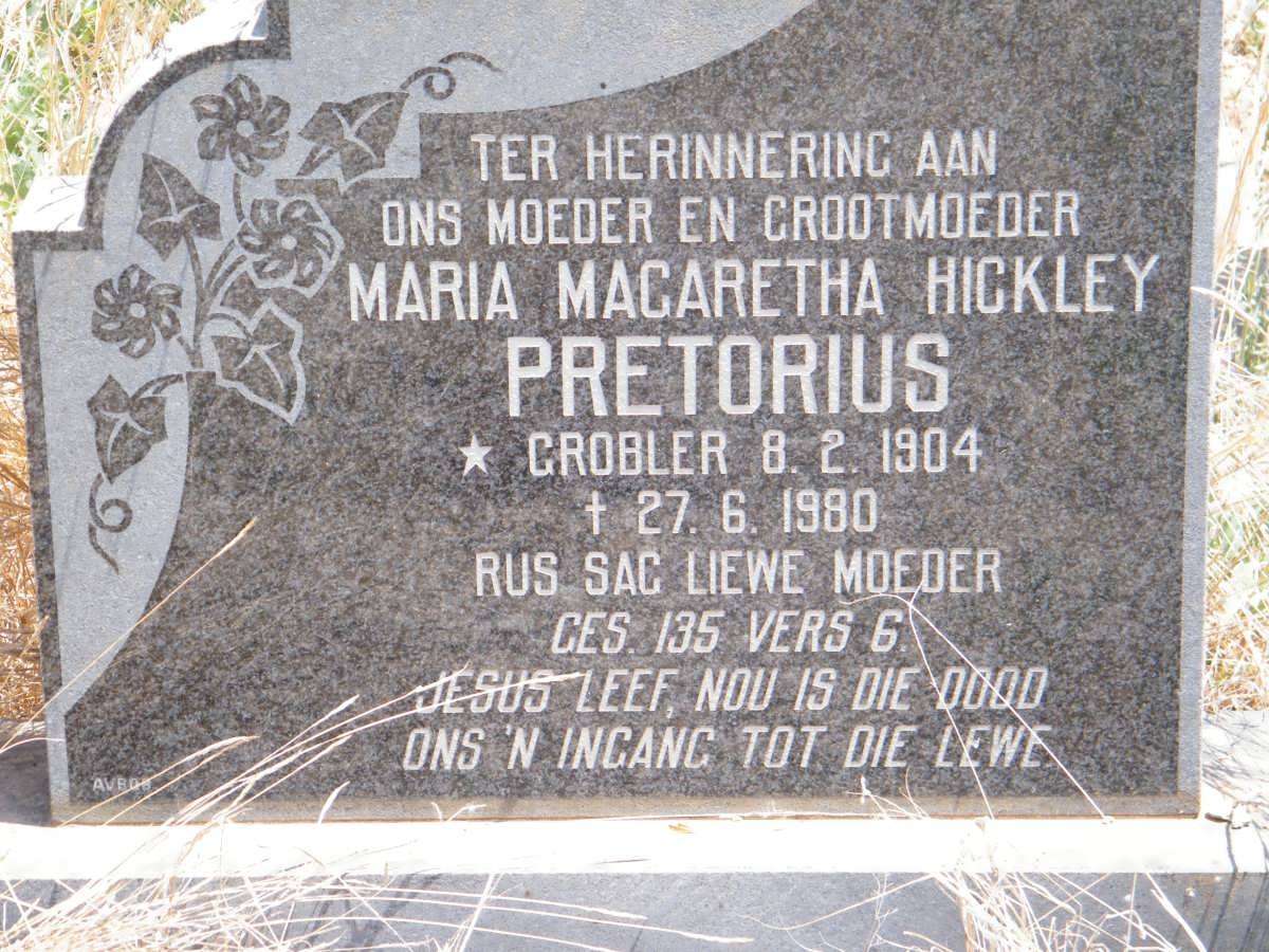 PRETORIUS Maria Magaretha Hickley nee GROBLER 1904-1980