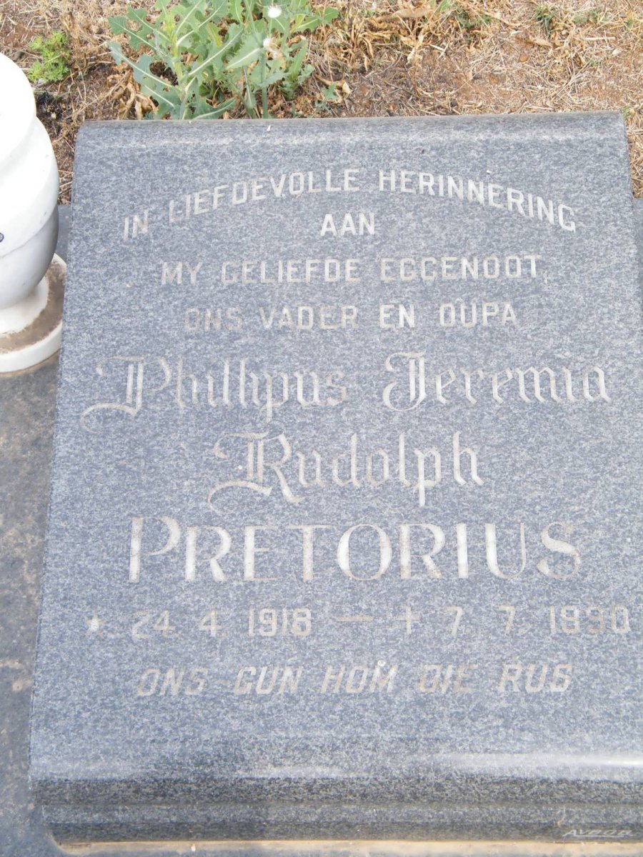 PRETORIUS Phillipus Jeremia Rudolph 1918-1990