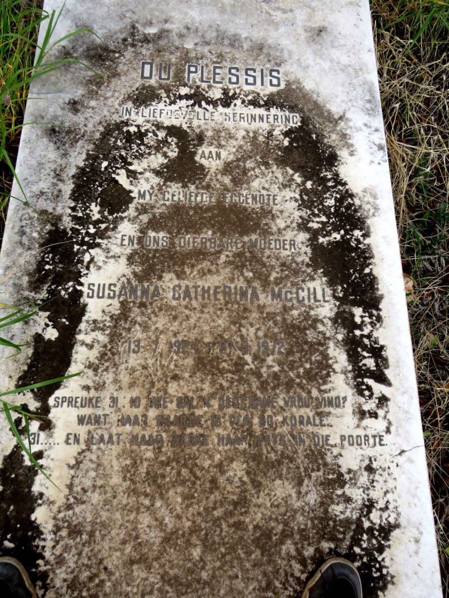 PLESSIS Susanna Catherina, du nee MCGILL 1924-1972
