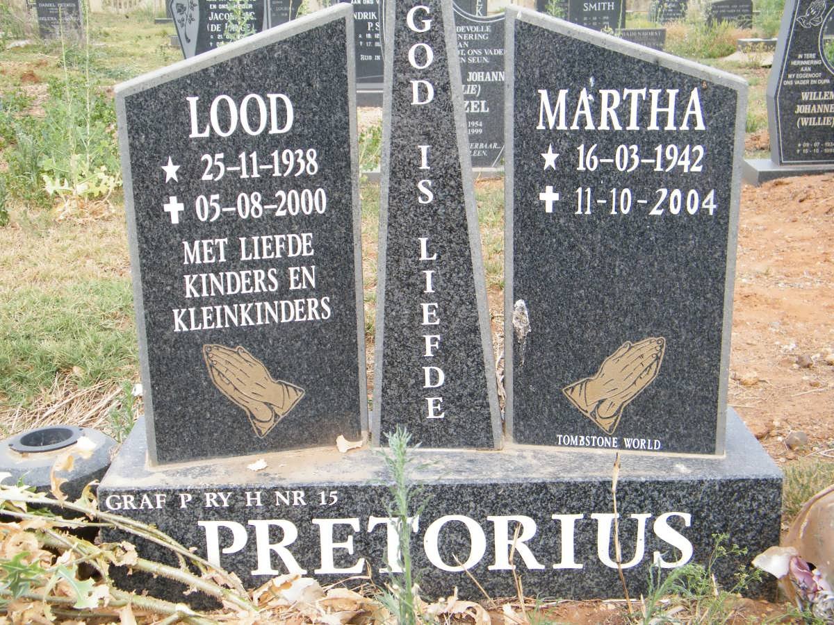 PRETORIUS Lood 1938-2000 &amp; Martha 1942-2004