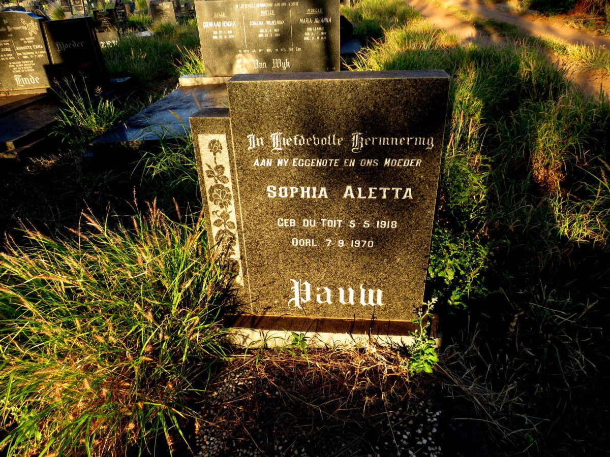 PAUW Sophia Aletta nee DU TOIT 1918-1970
