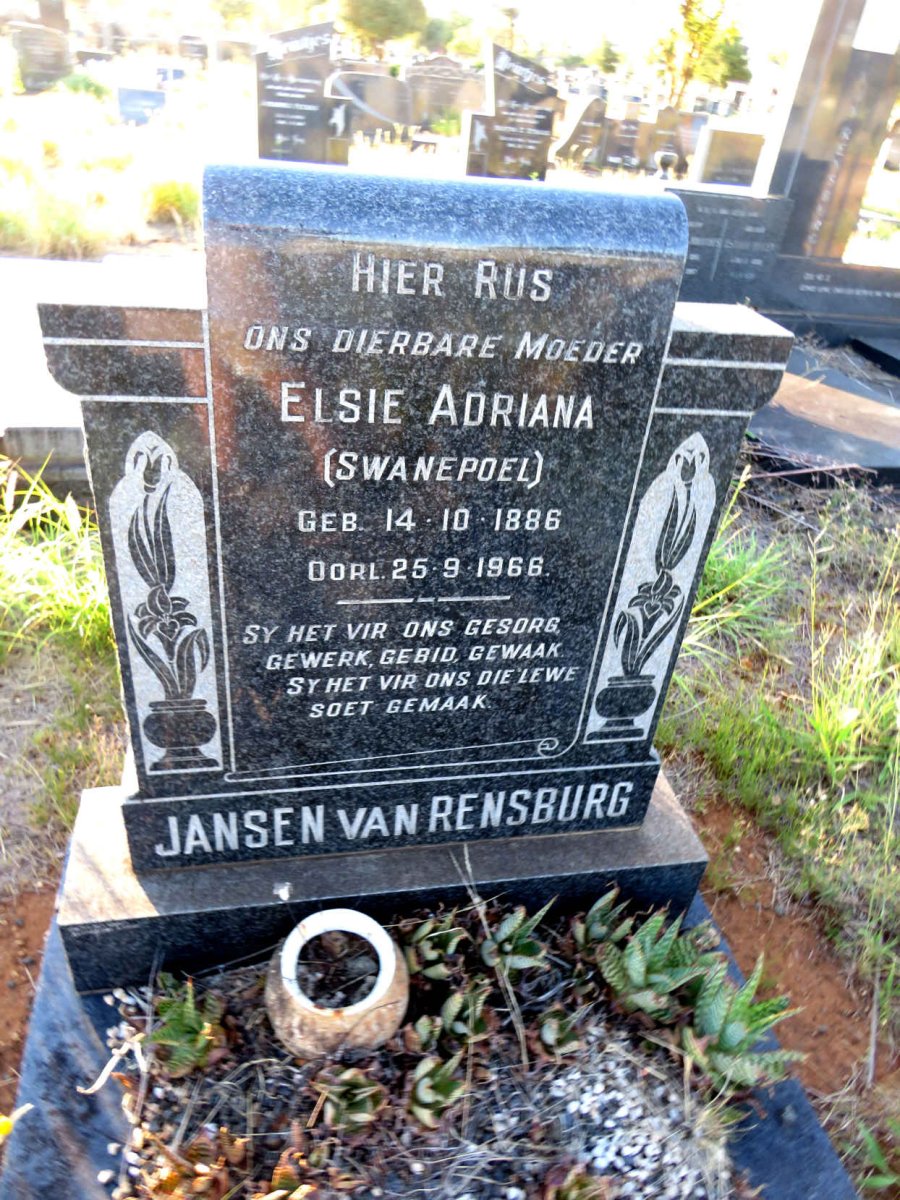 RENSBURG Elsie Adriana, Jansen van nee SWANEPOEL 1886-1966