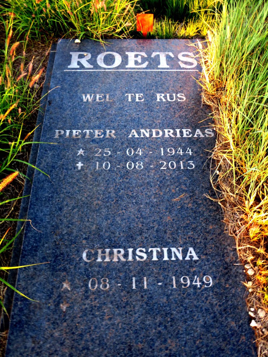 ROETS Pieter Andrieas 1944-2013 & Christina 1949-