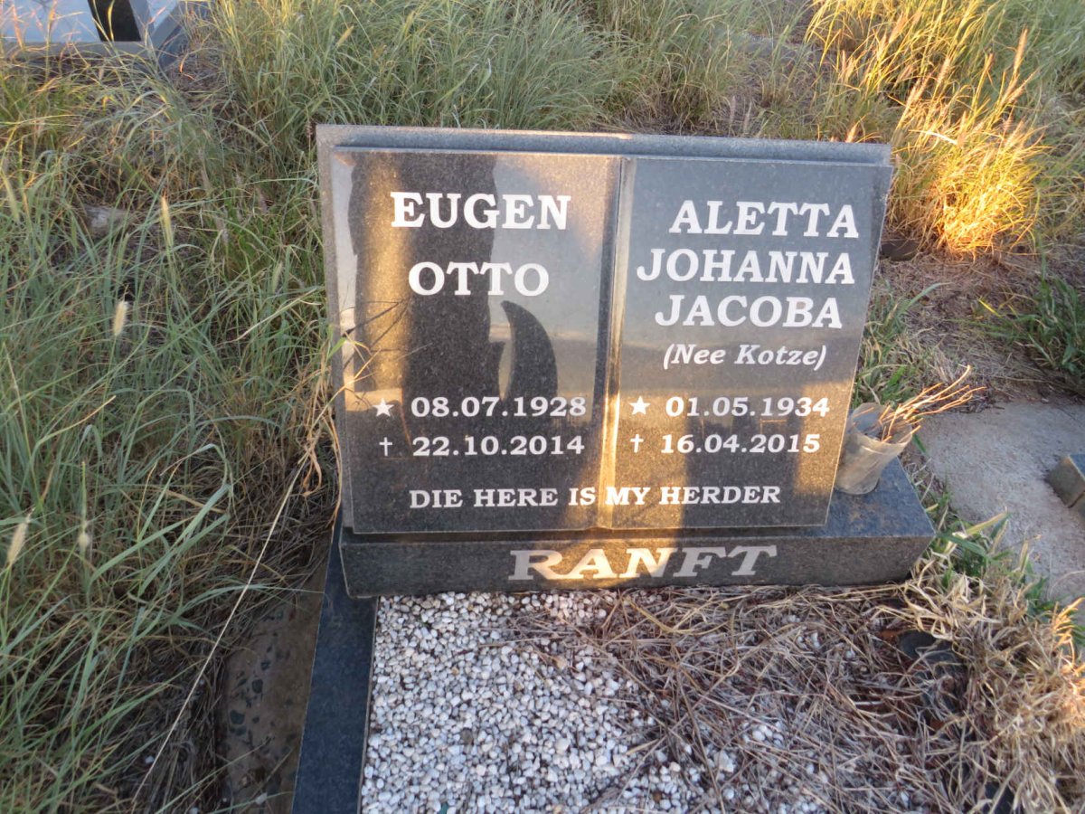 RANFT Eugen Otto 1928-2014 & Aletta Johanna Jacoba KOTZE 1934-2015
