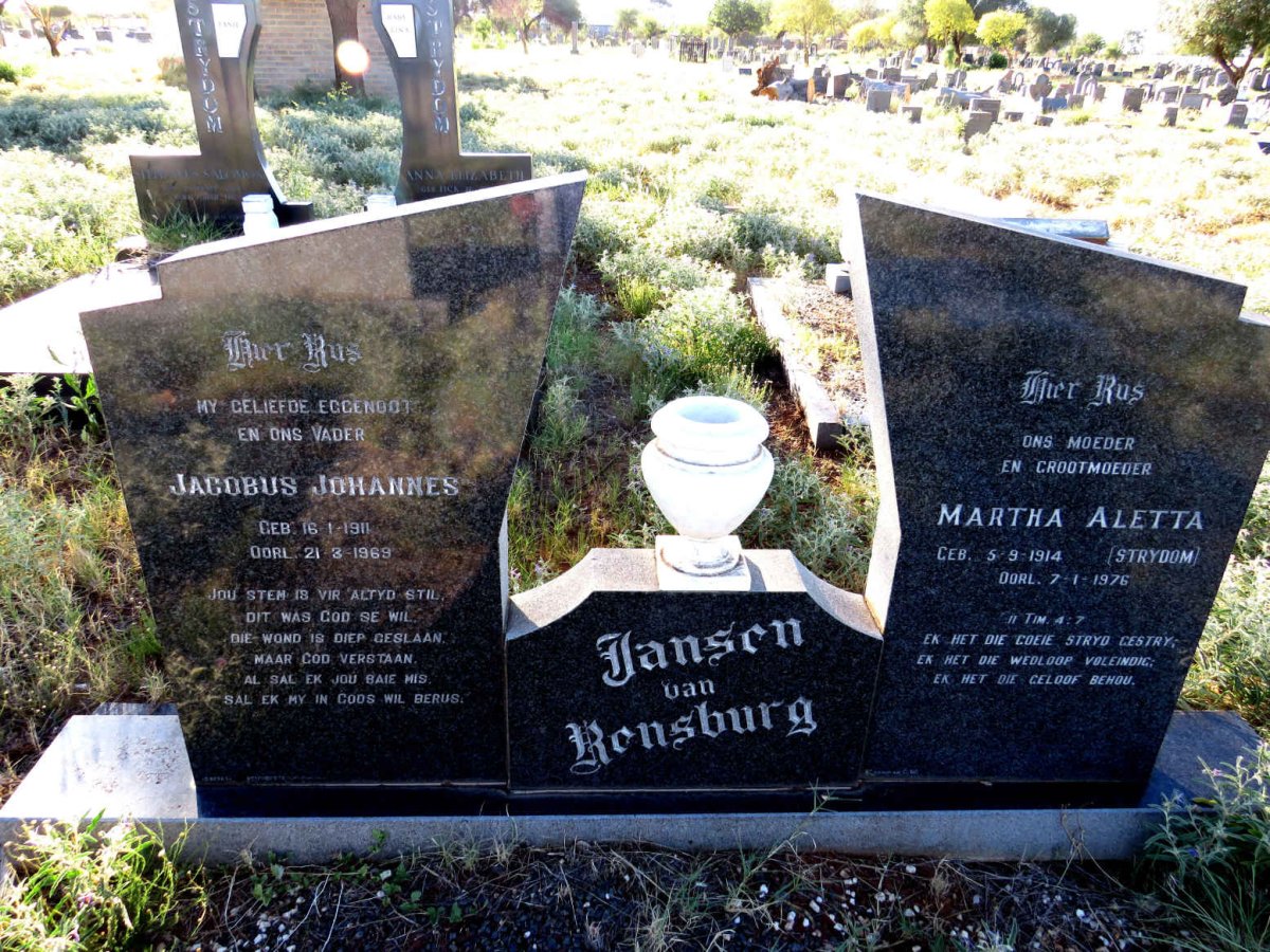 RENSBURG Jacobus Johannes, Jansen van 1911-1969 & Martha Aletta STRYDOM 1914-1976