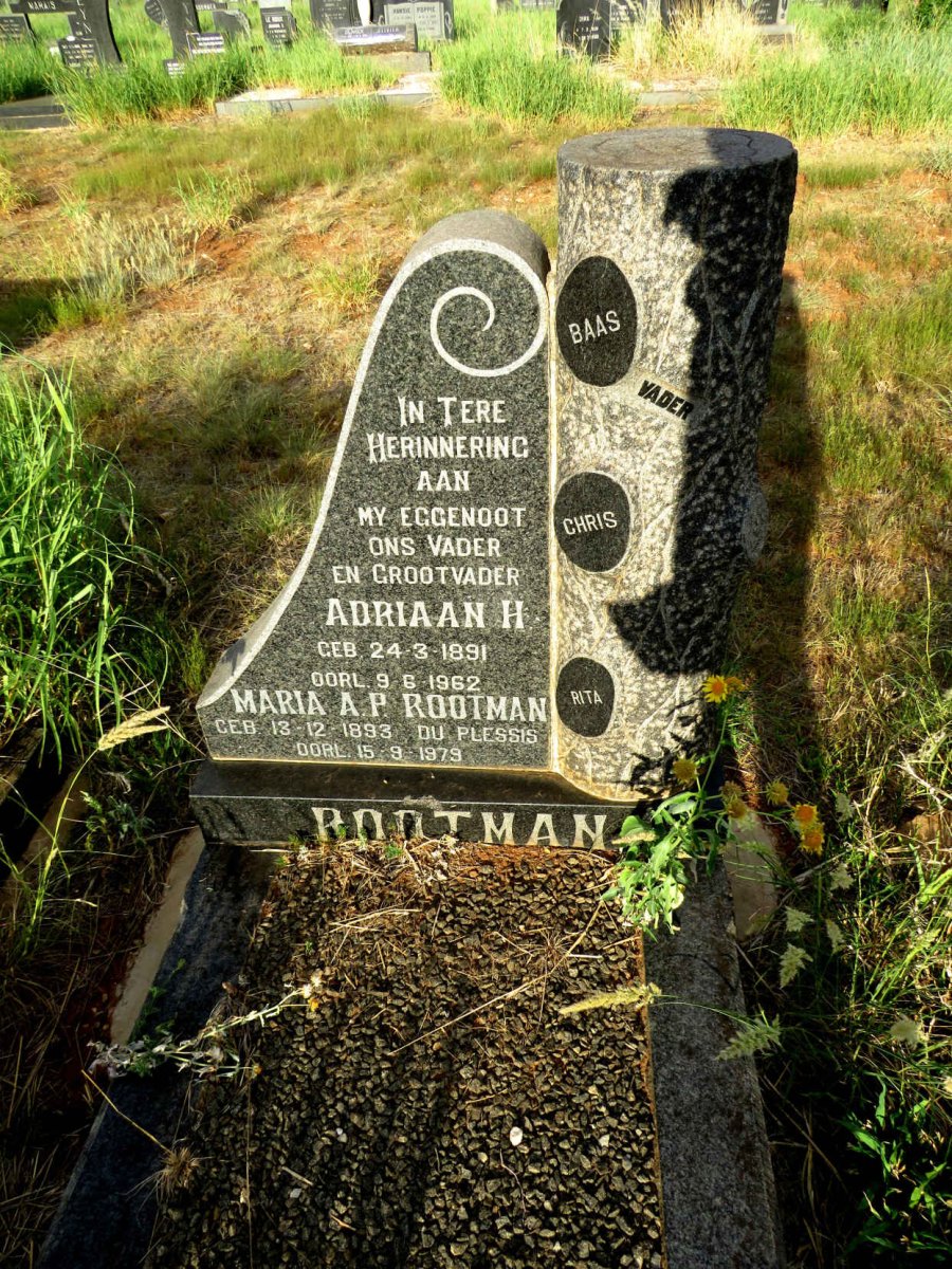ROOTMAN Adriaan H. 1891-1962 & Maria A.P. DU PLESSIS 1893-1979
