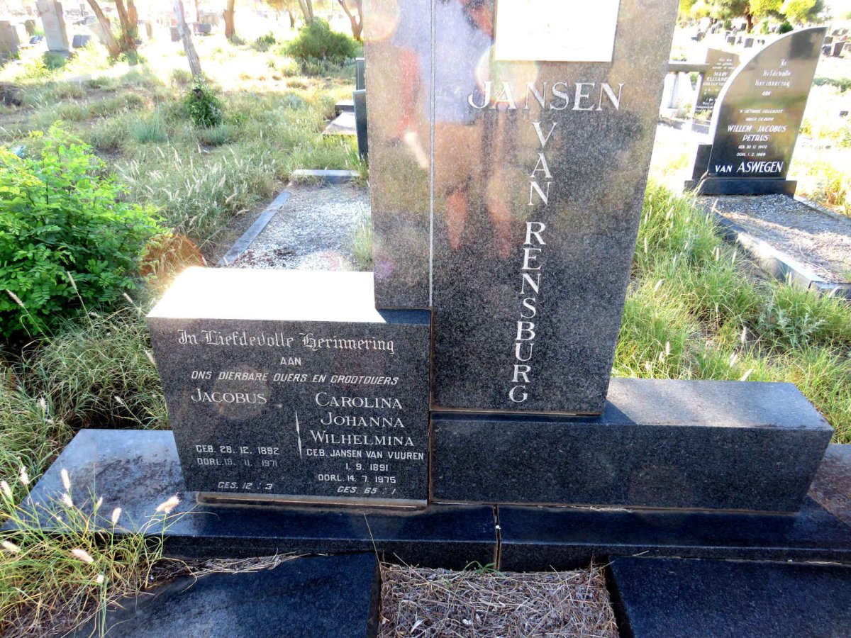 RENSBURG Jacobus, Jansen van 1892-1971 & Carolina Johanna Wilhelmina JANSEN VAN VUUREN 1891-1975