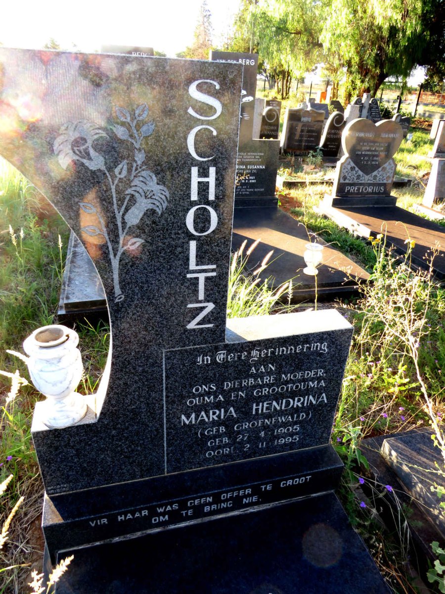 SCHOLTZ Maria Hendrina nee GROENEWALD 1905-1995