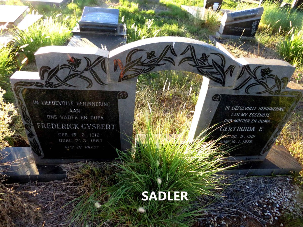 SADLER Frederick Gysbert 1912-1983 & Gertruida E. 1901-1976