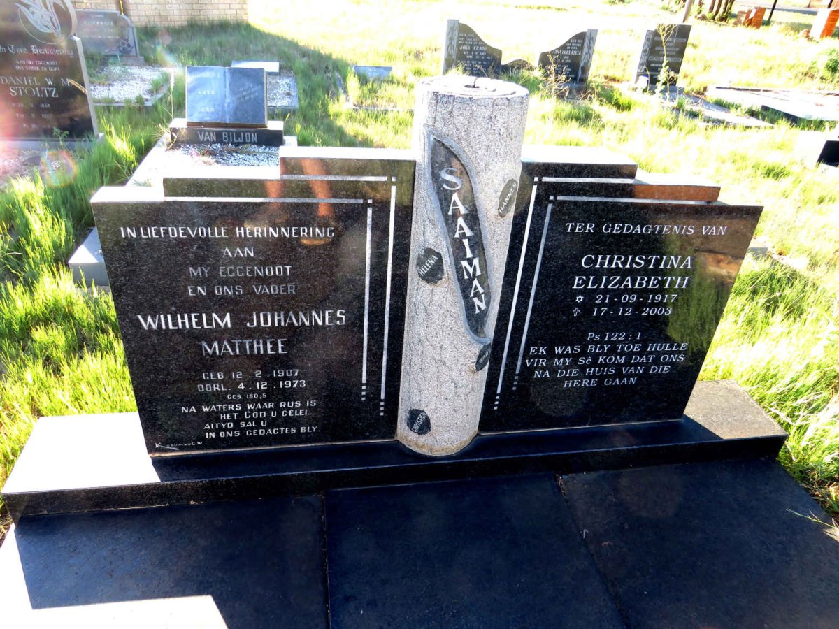 SAAIMAN Wilhelm Johannes Matthee 1907-1973 & Christina Elizabeth 1917-2003