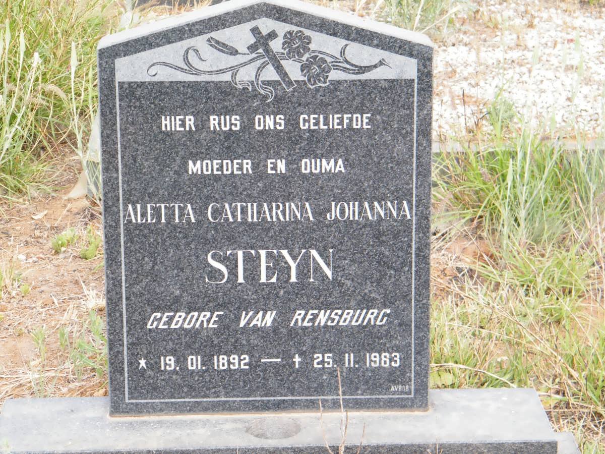 STEYN Aletta Catharina Johanna nee VAN RENSBURG 1892-1983