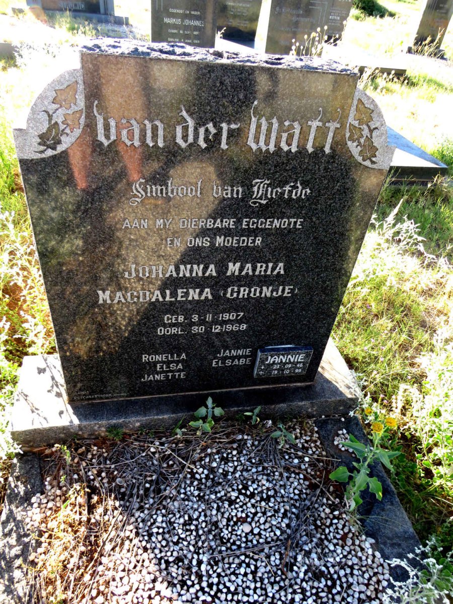 WATT Johanna Maria Magdalena, van der nee CRONJE 1907-1968 :: WATT Jannie, van der 1946-199_1