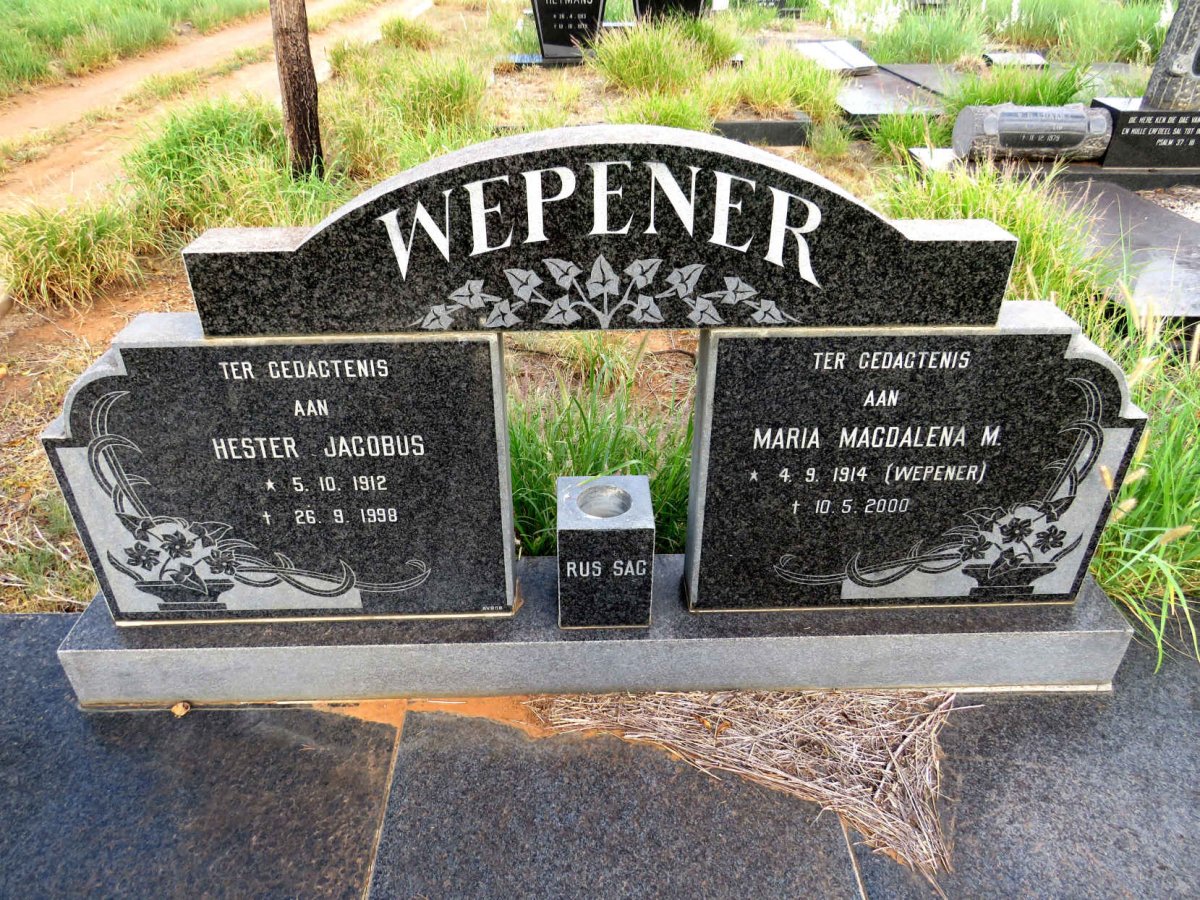 WEPENER Hester Jacobus 1912-1998 & Maria Magdalena M. WEPENER 1914-2000