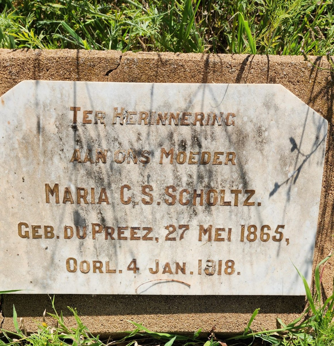SCHOLTZ Maria C.S. nee DU PREEZ 1865-1918
