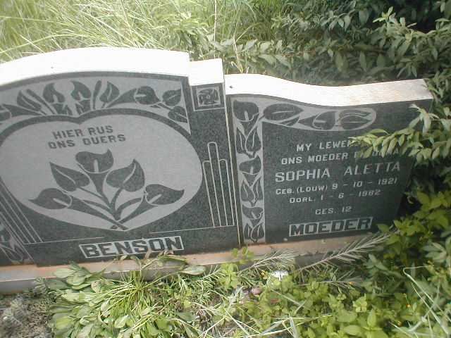 BENSON Sophia Aletta nee LOUW 1921-1985