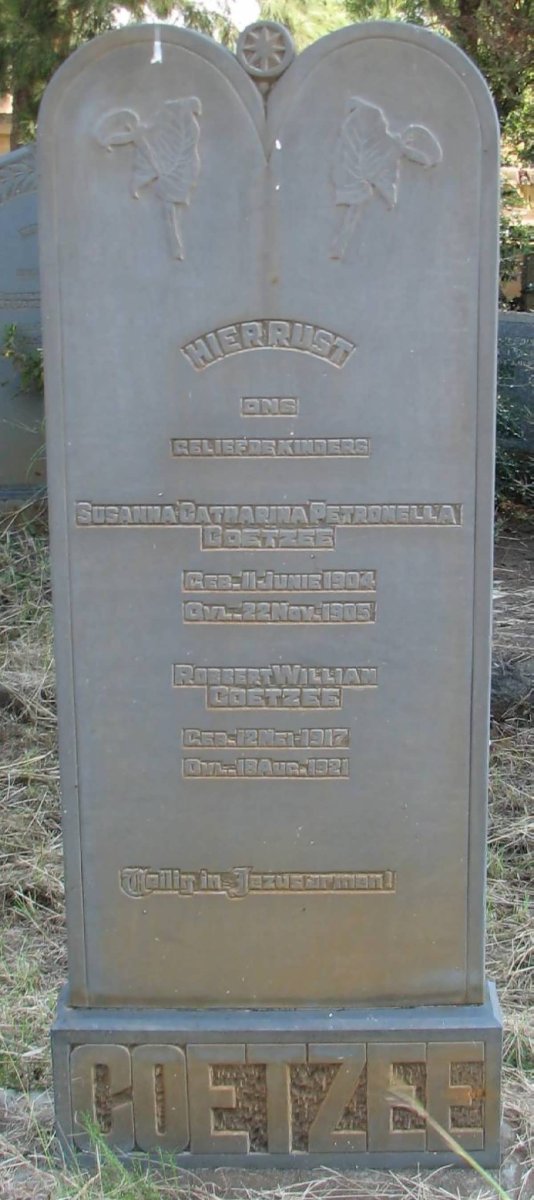COETZEE Susanna Catrarina Petronella 1904-1905 :: COETZEE Robert William 1917-1921