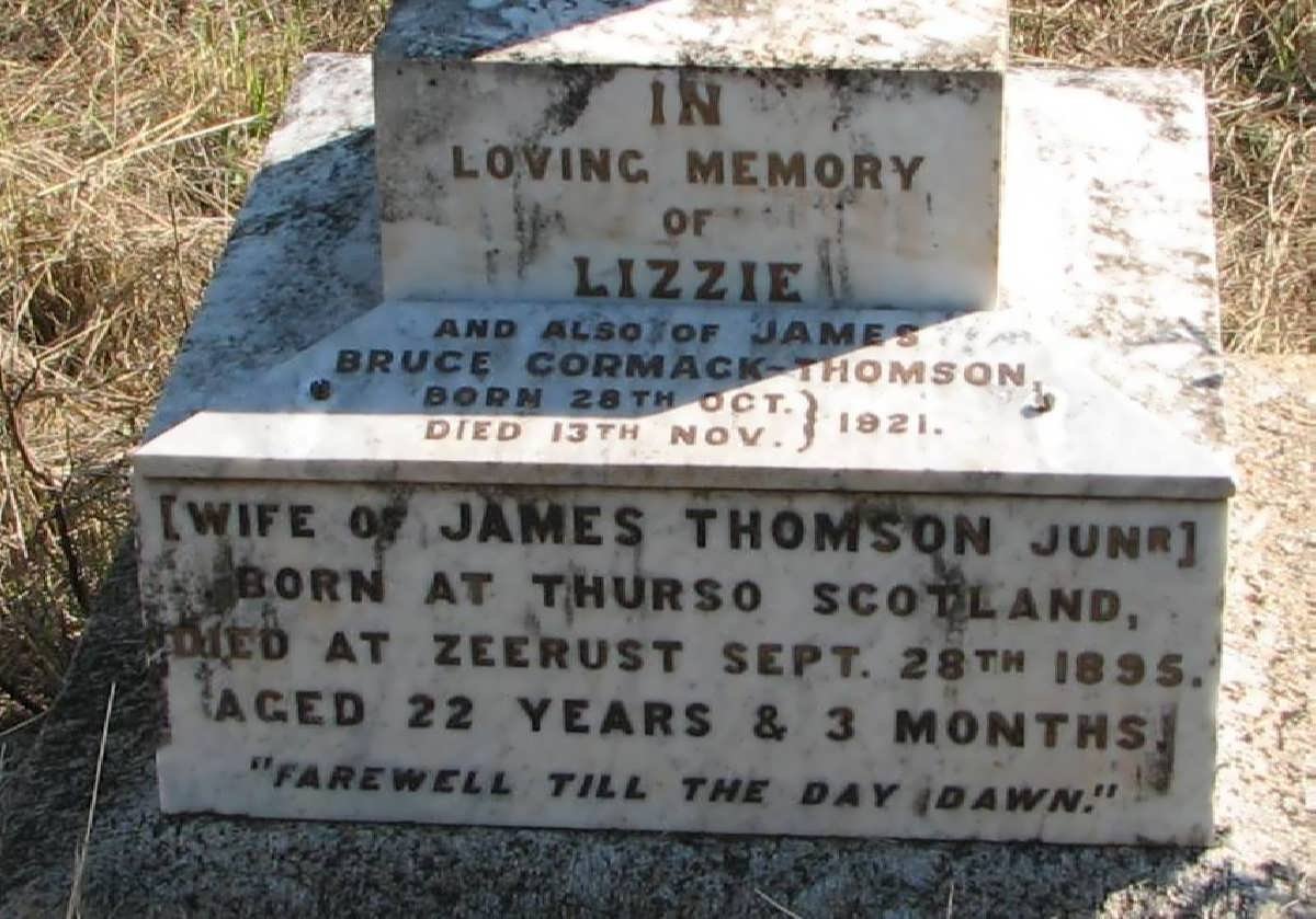 THOMSON James Bruce, Cormack -1921 &amp; Lizzie  -1895