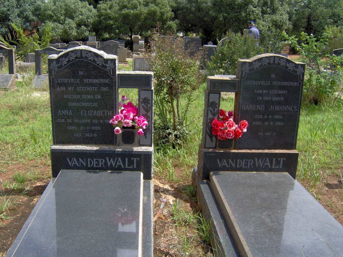 WALT Barend Johannes, van der &amp; Anna Elizabeth  DE VILLIERS